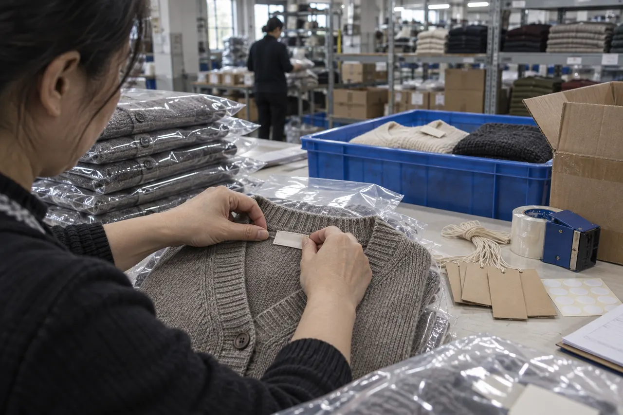 Knitwear packing and label preparation