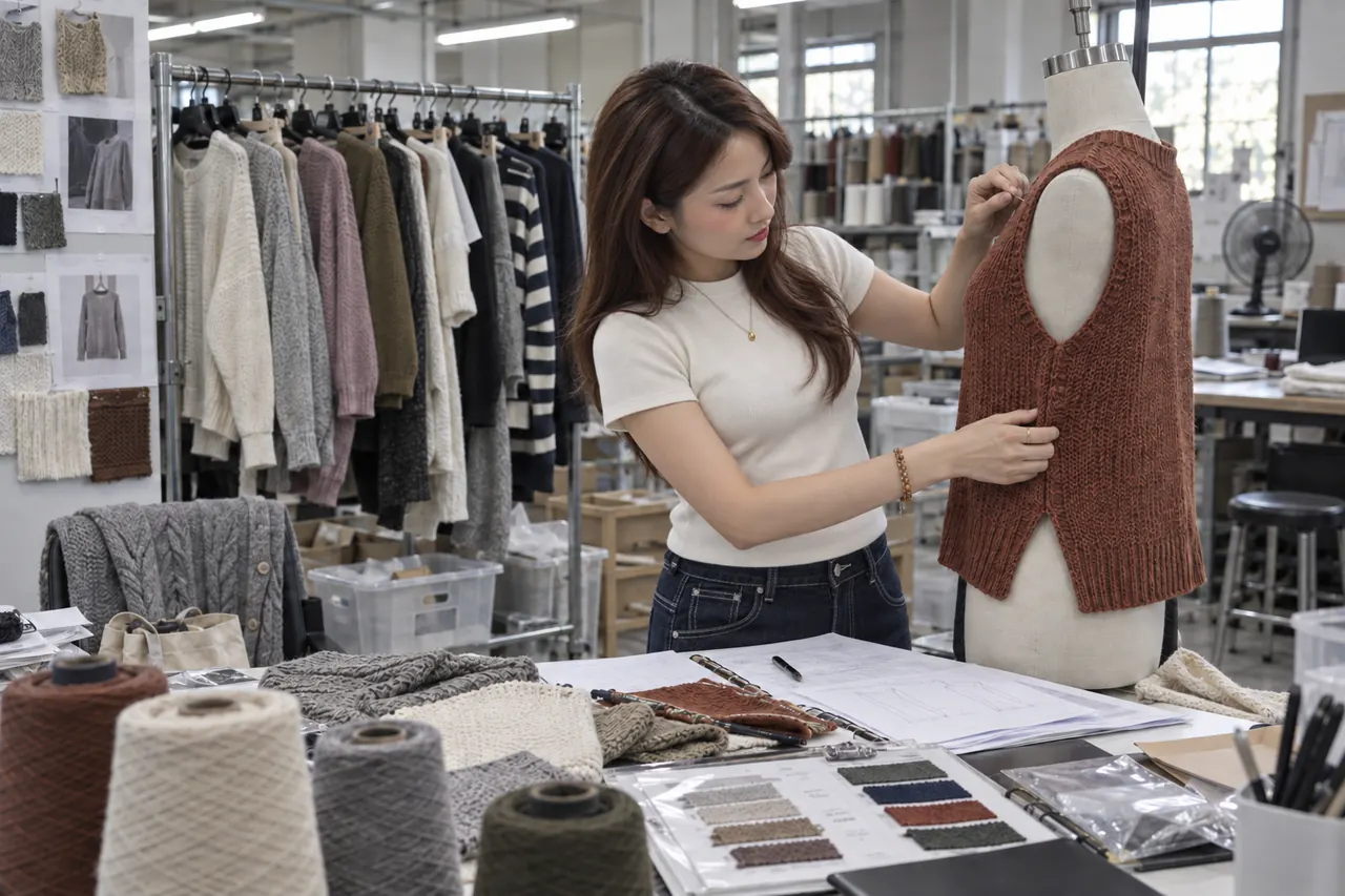 Adjusting a knit sample on a mannequin